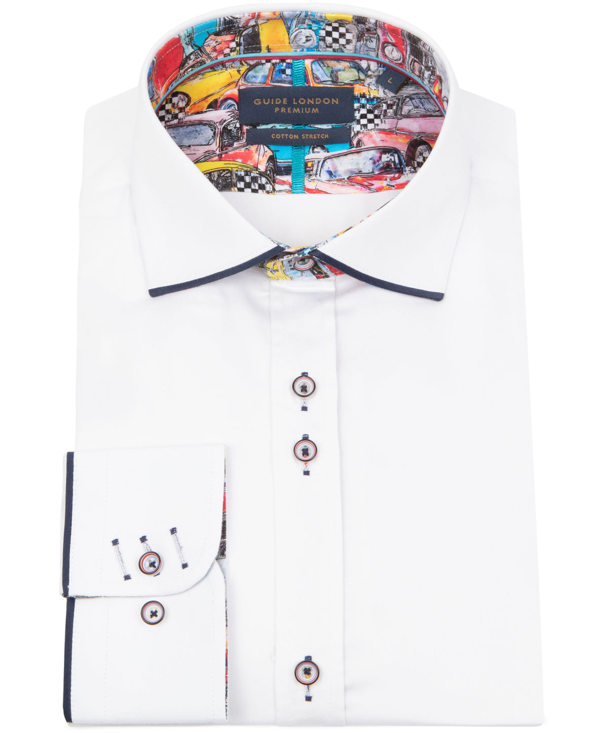 White Long Sleeve Vibrant Solid Colour Detail Shirt