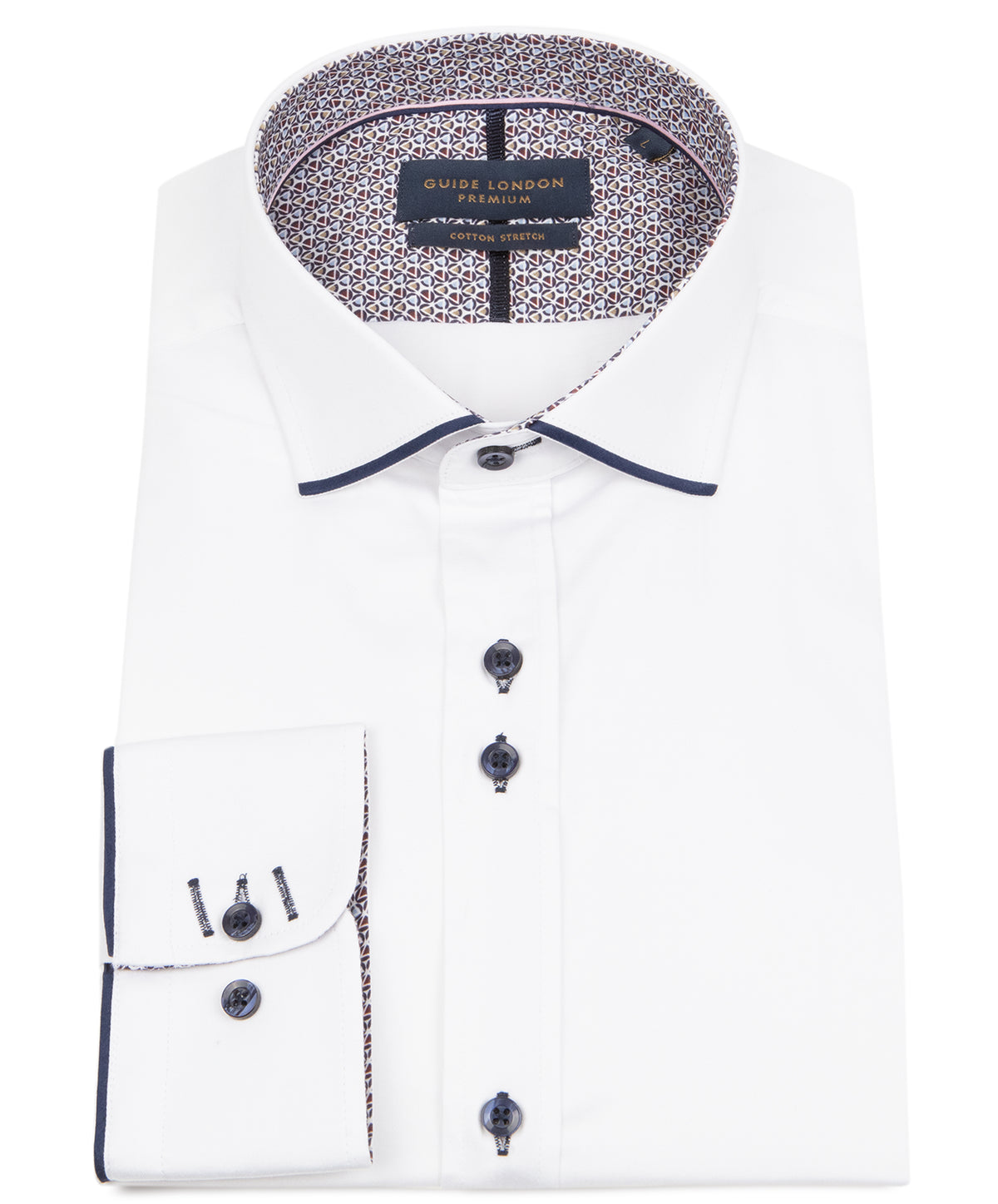 White Long Sleeve Panelled Collar End on End Shirt