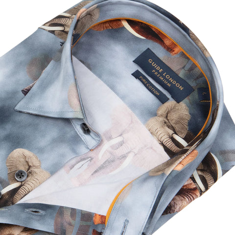 Elephant Motif Long Sleeve Cotton Shirt