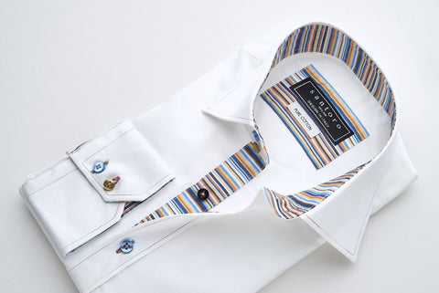 White Shirt with Striped Trim
