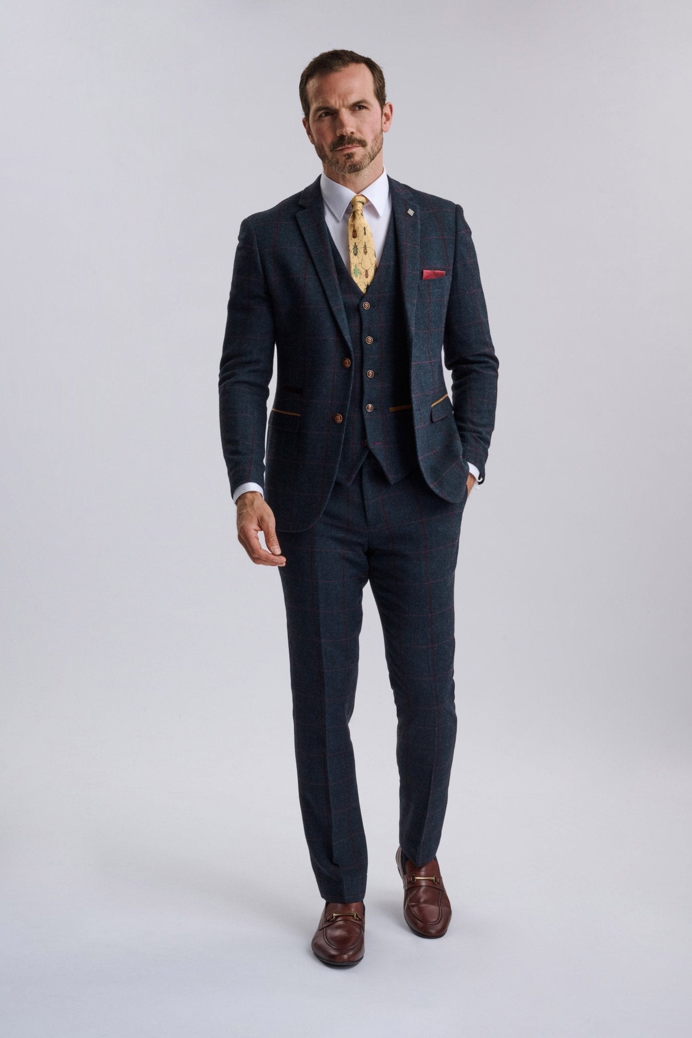 Madrid Navy Tweed Check Three Piece Suit