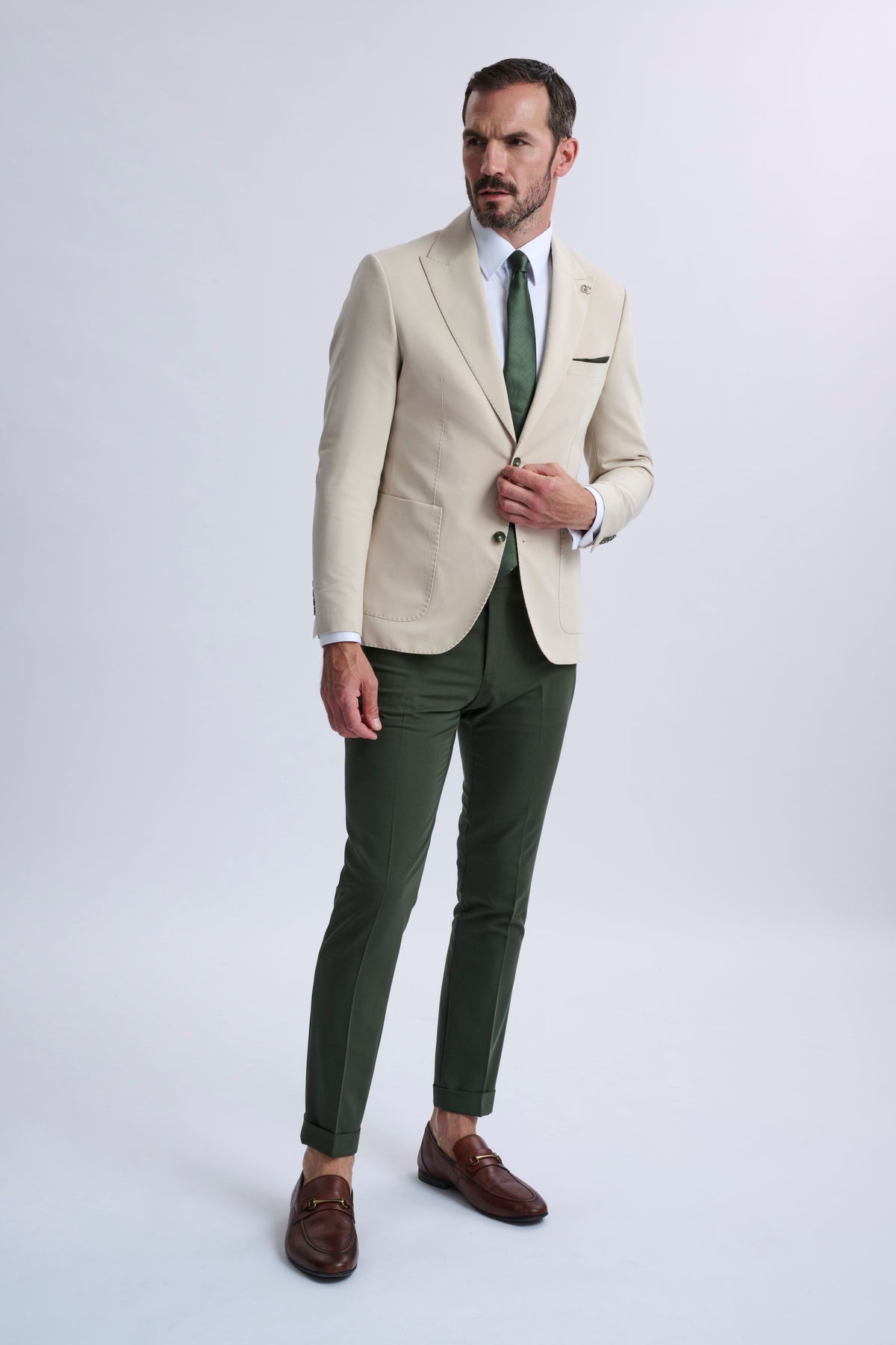 Marcello Single-Breasted Blazer with Khaki Trousers