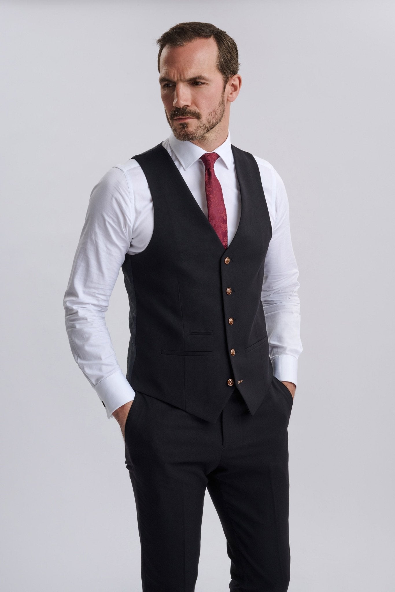Mayfair Black Textured Three Piece Suit