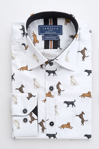White Shirt with Dog Print