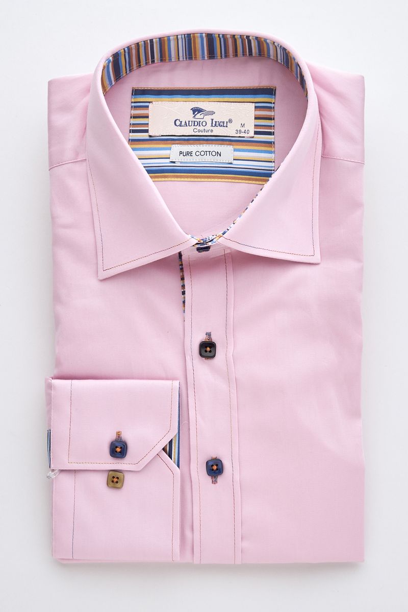 Pink Shirt with Stripe Trim