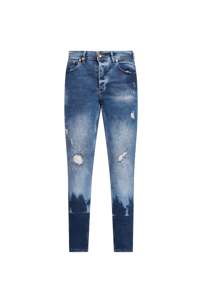 Ovy Indigo Fade Distressed Stretch Denim