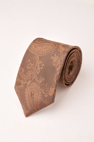 Bronze Paisley Tie Set with Tie Bar & Cufflinks