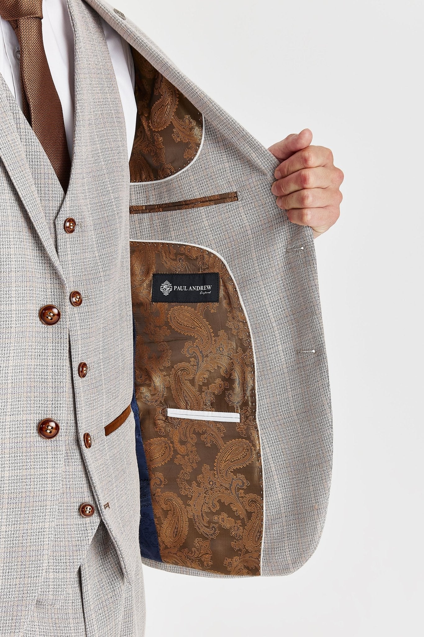Leo Beige Check Three Piece Suit