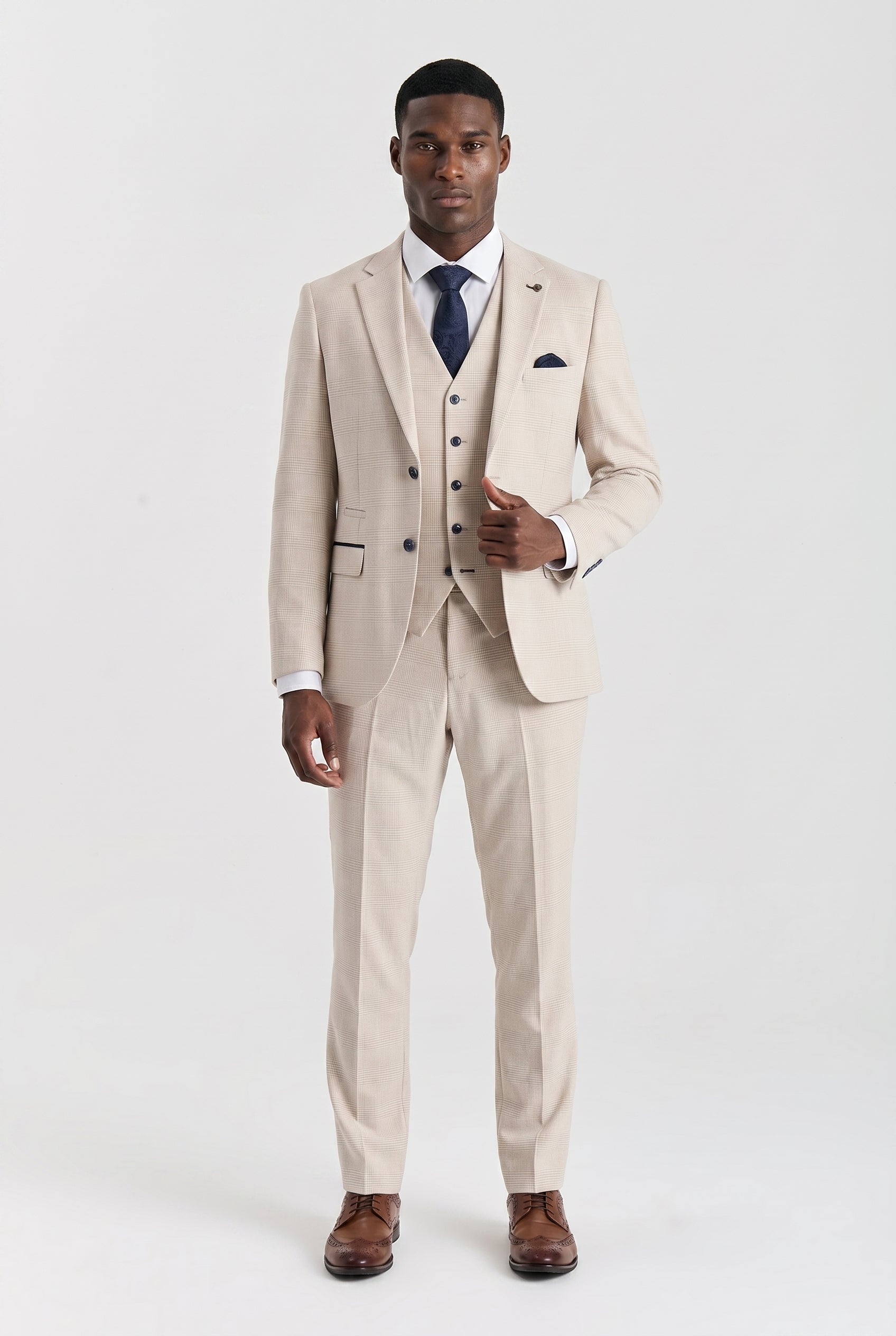 Regent Cream Check Three Piece Suit