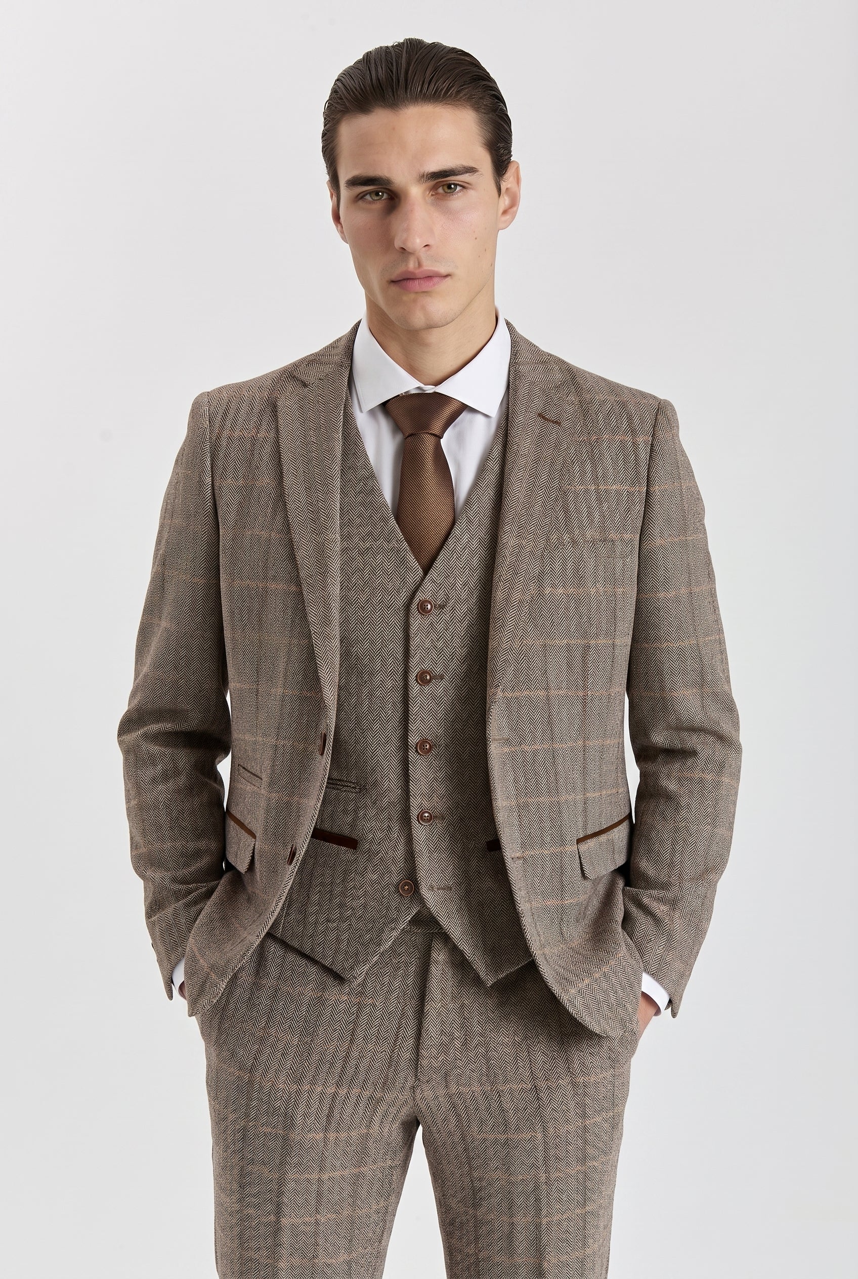 Harris Brown Herringbone Tweed Check Three Piece Suit
