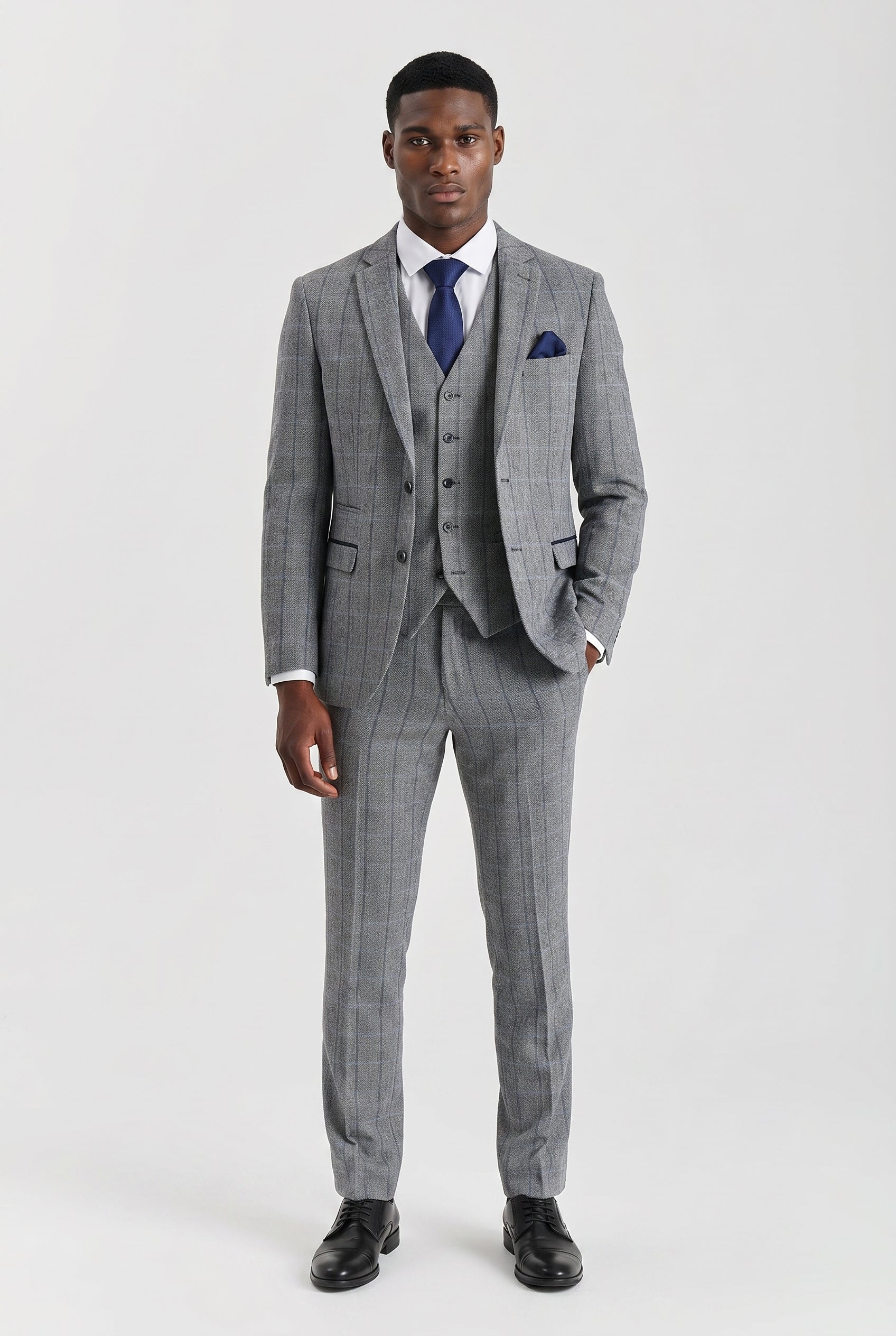 Harris Grey Herringbone Tweed Check Three Piece Suit