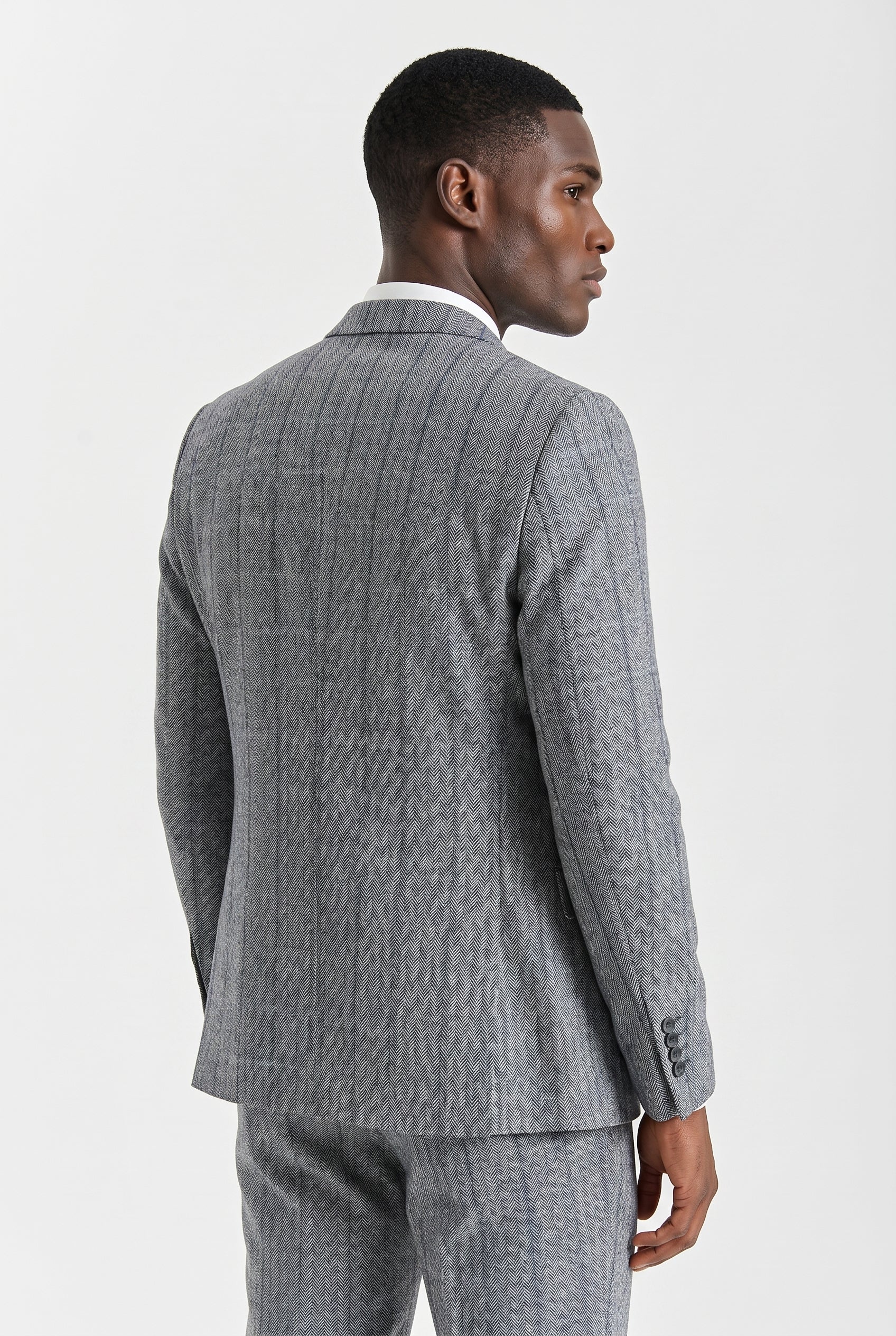 Harris Grey Herringbone Tweed Check Three Piece Suit