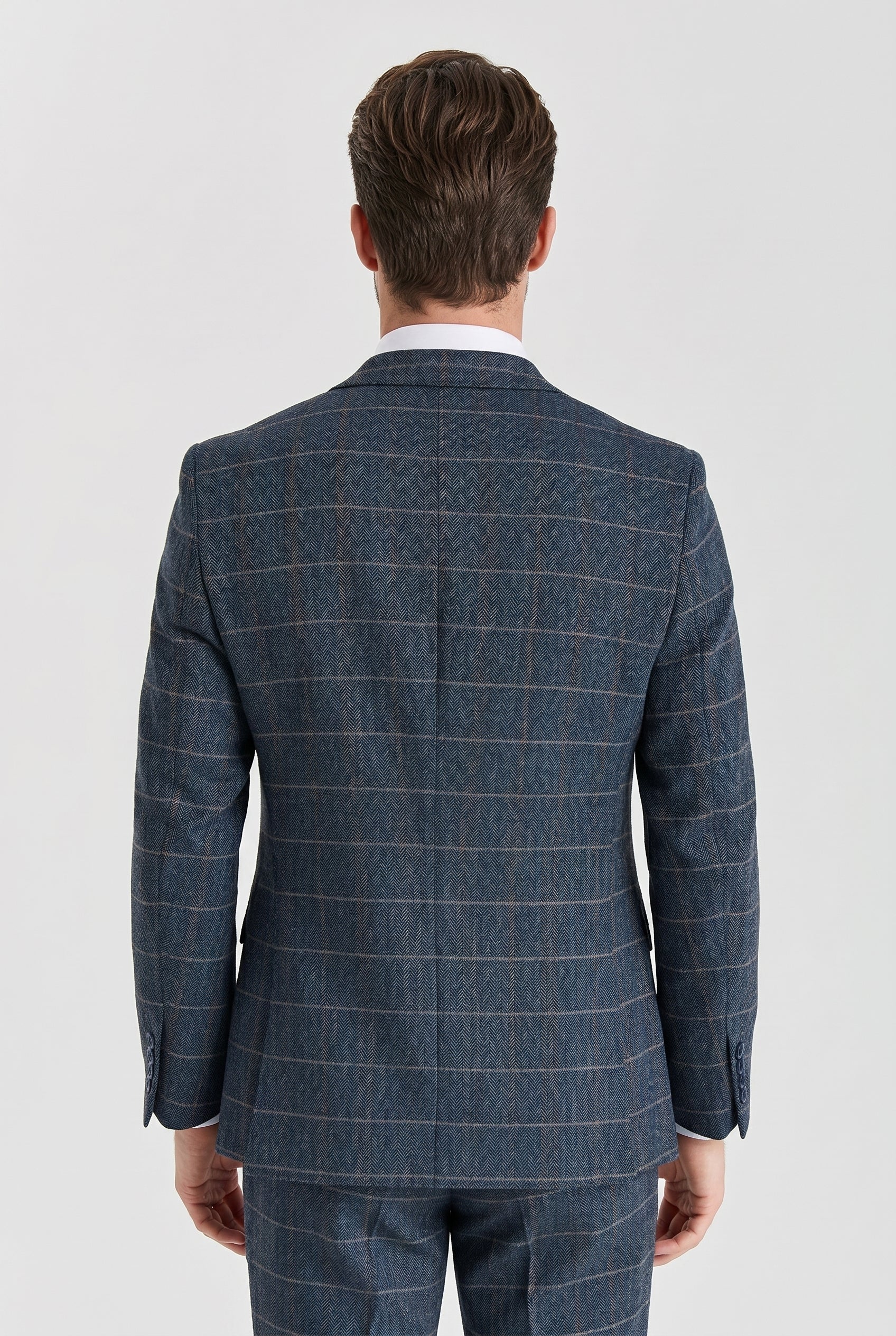 Harris Navy Herringbone Tweed Check Three Piece Suit