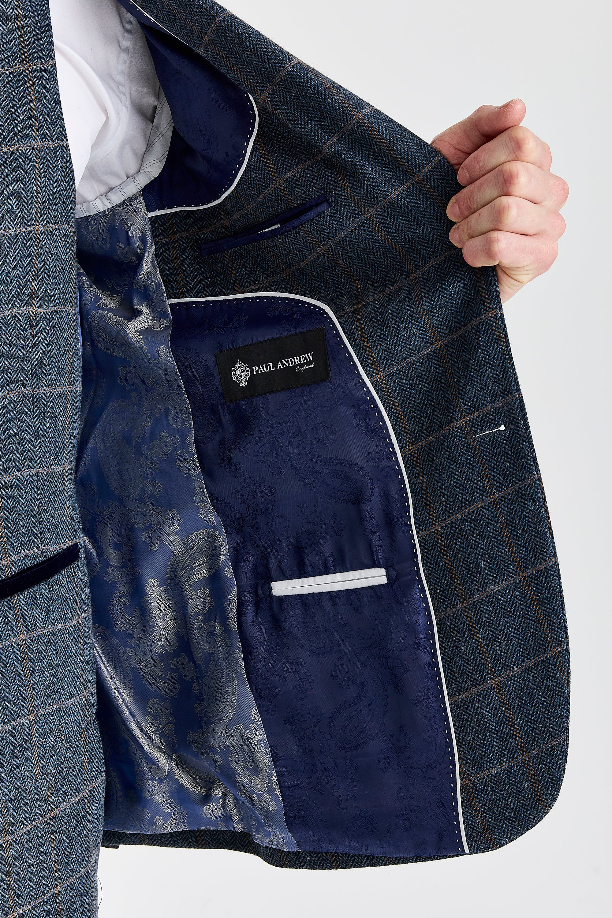 Harris Navy Herringbone Tweed Check Three Piece Suit