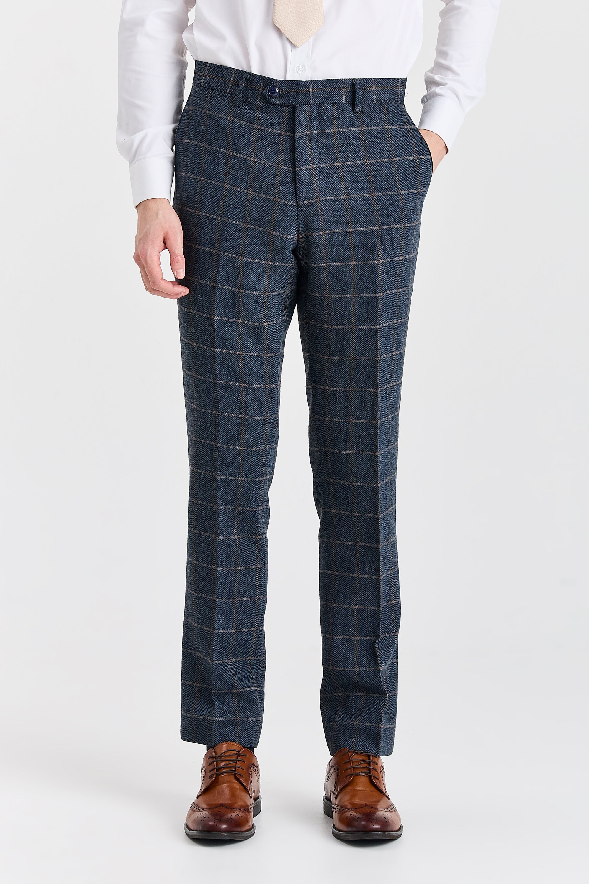 Harris Navy Herringbone Tweed Check Three Piece Suit