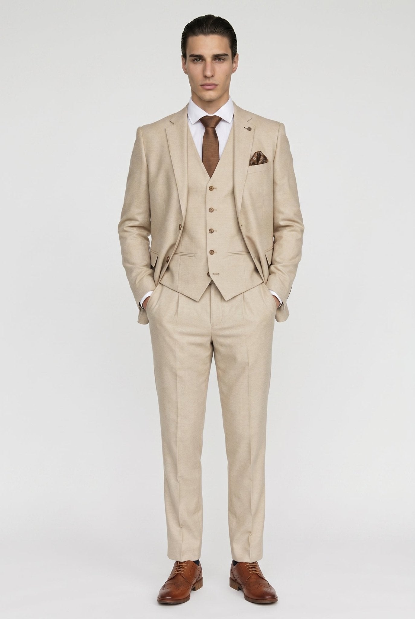 Belmont Beige Men's Three Piece Suit