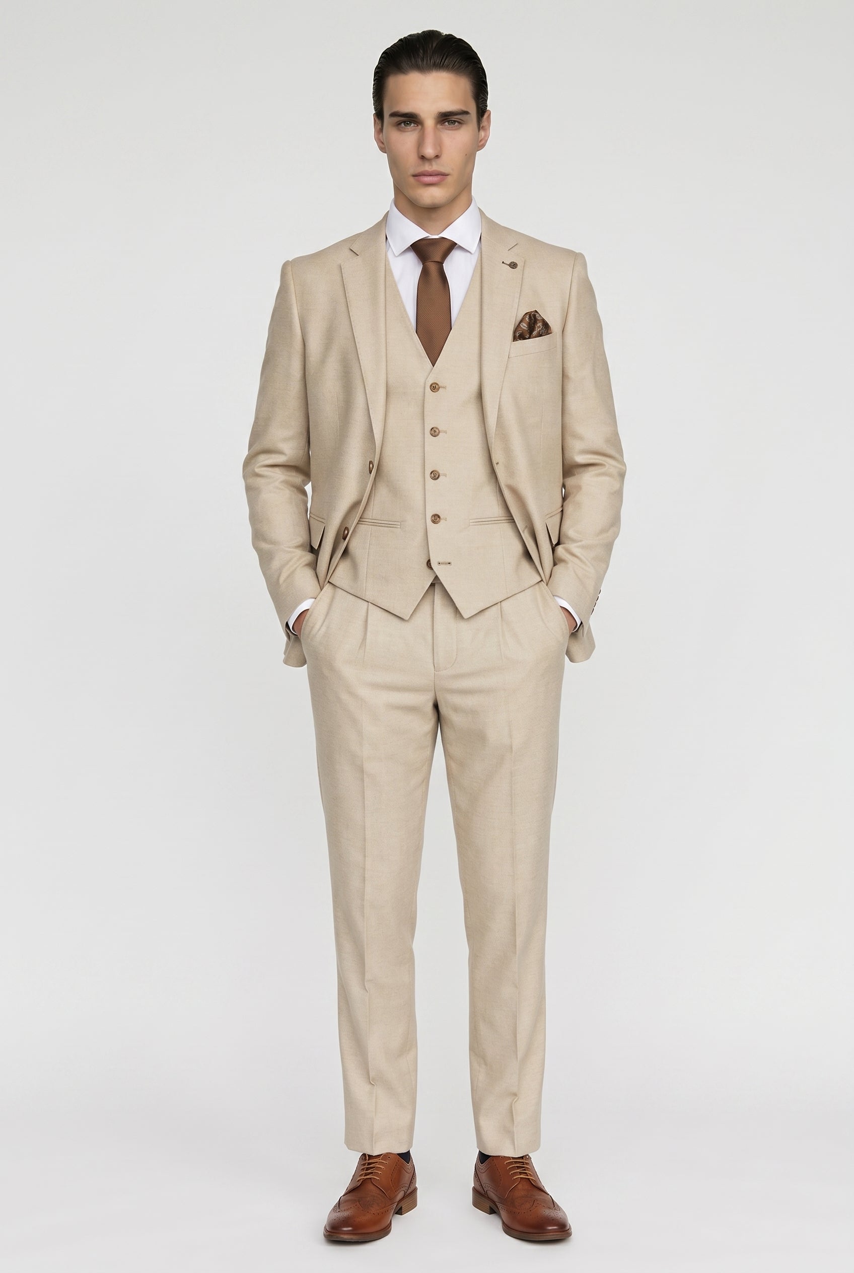 Belmont Beige Men's Three Piece Suit