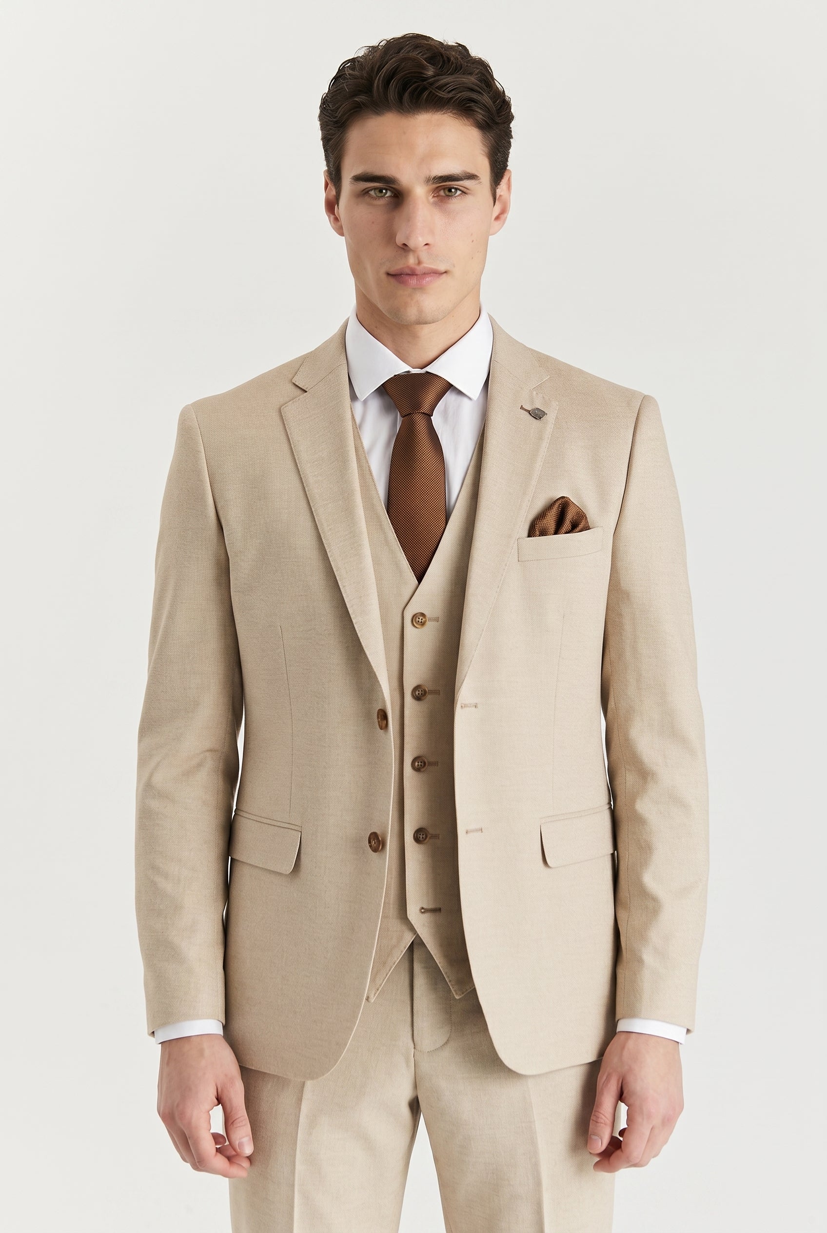 Belmont Beige Men's Three Piece Suit