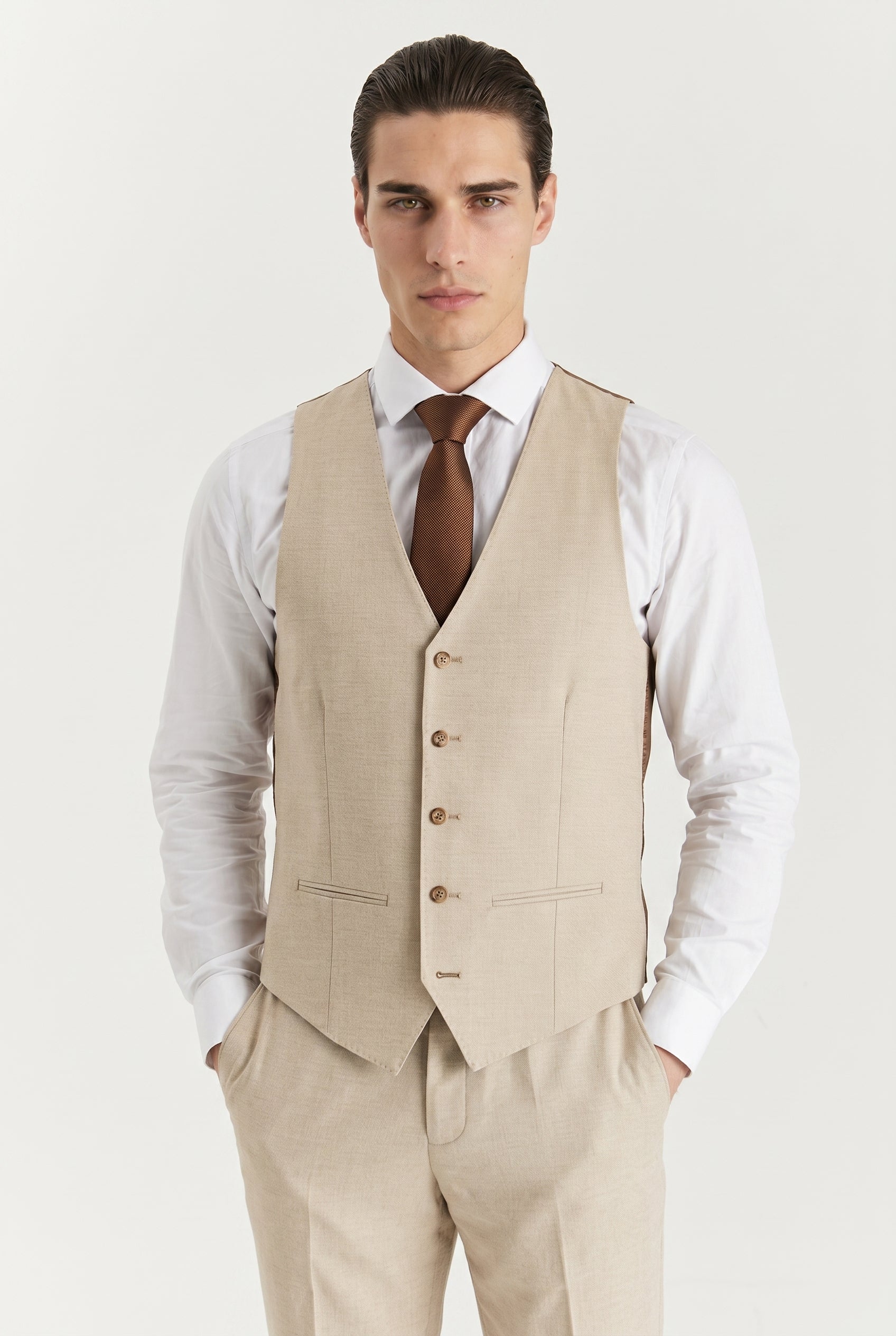 Belmont Beige Men's Three Piece Suit
