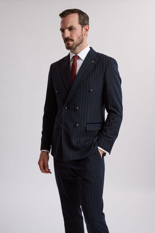 Rocco Navy Pinstripe Double Breasted Two Piece Suit