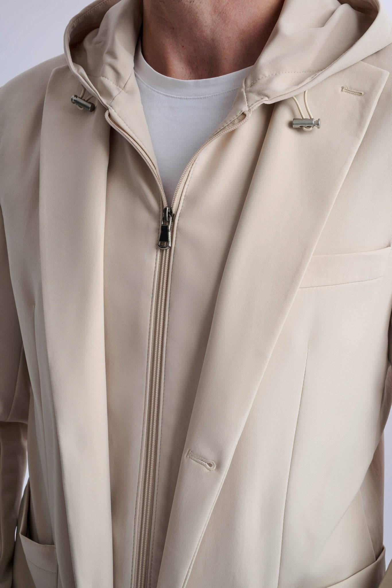 Rulli Beige 360 Stretch Technical Suit with Detachable Hood