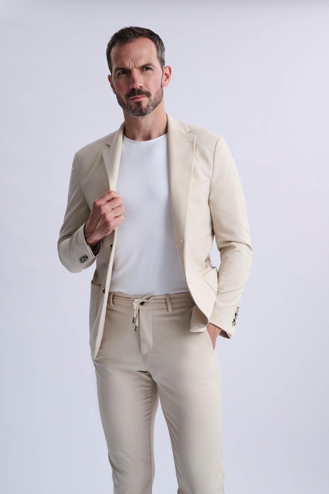 Rulli Beige 360 Stretch Technical Suit with Detachable Hood