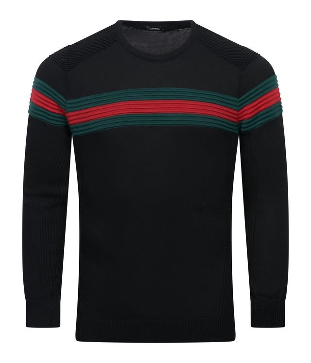 Crew Neck with Red & Green Stripe