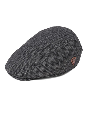 Franco Dark Grey Herringbone Flat Cap