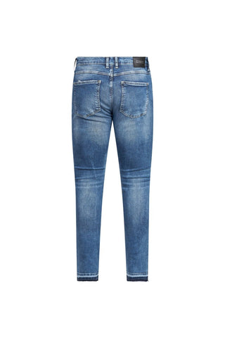 Distressed Slim Fit Jeans – Mid Blue Wash