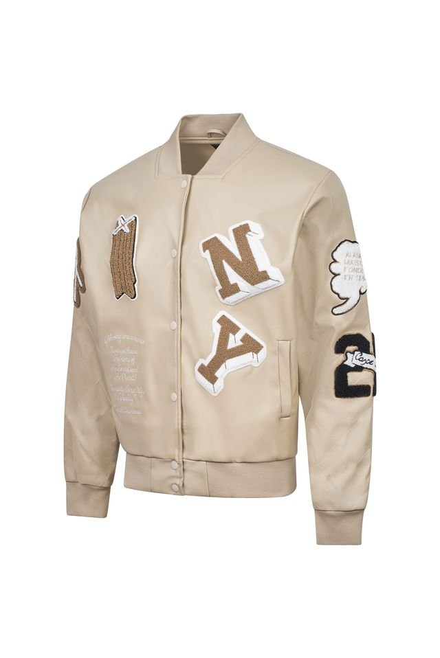Beige Varsity Patch Jacket – Slim Fit