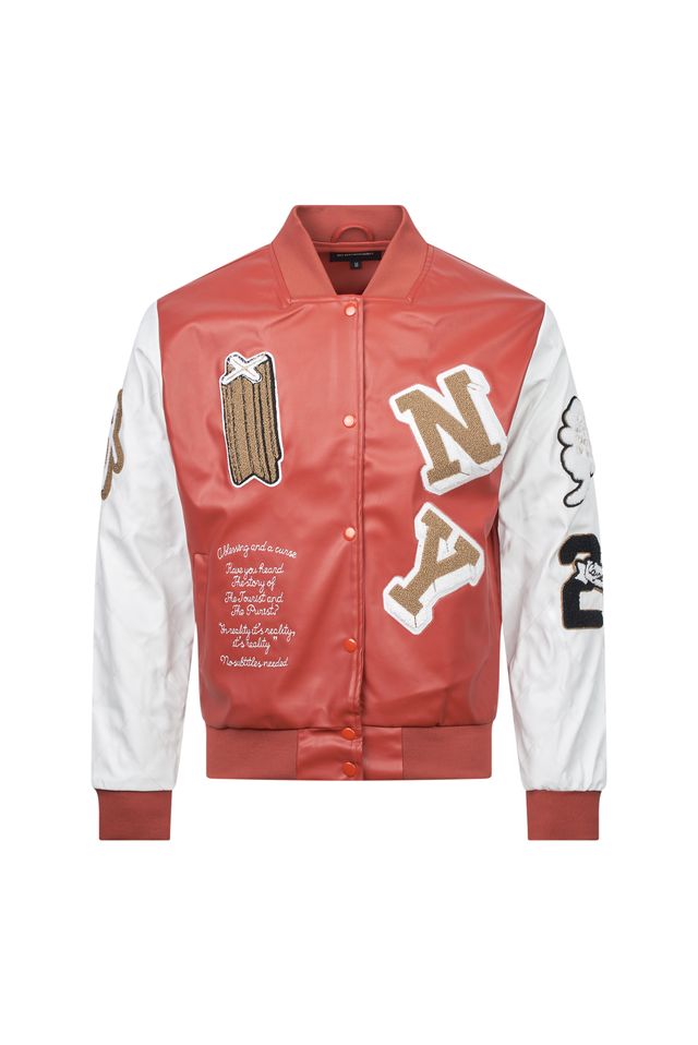 Red & White Varsity Patch Jacket – Slim Fit