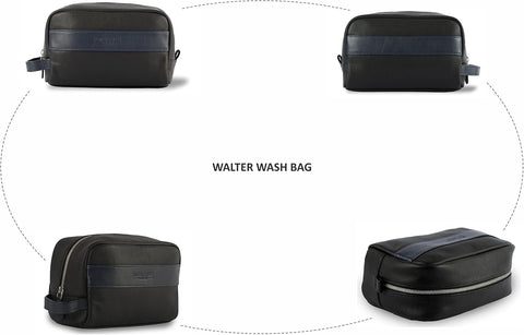 Walter Leather Washbag  - Blue