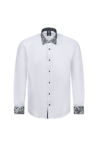 White Shirt with Black Paisley Detail