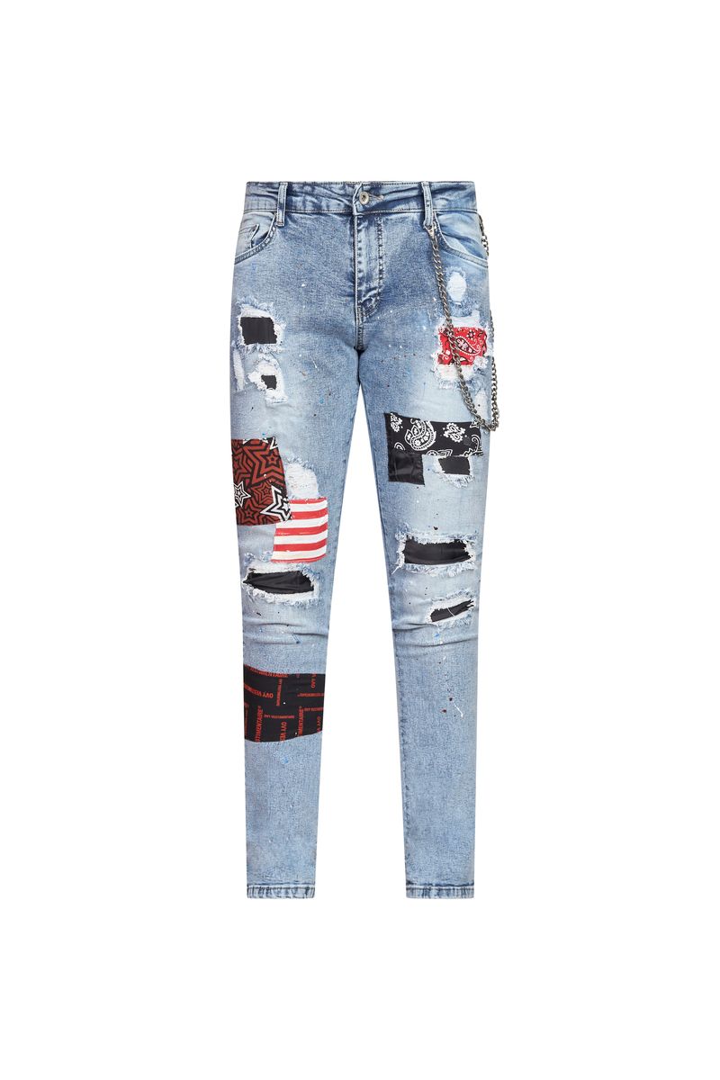Ovy Ice Patchwork Chain Stretch Denim