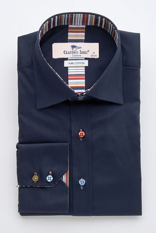 Navy Shirt with Stripe Trim