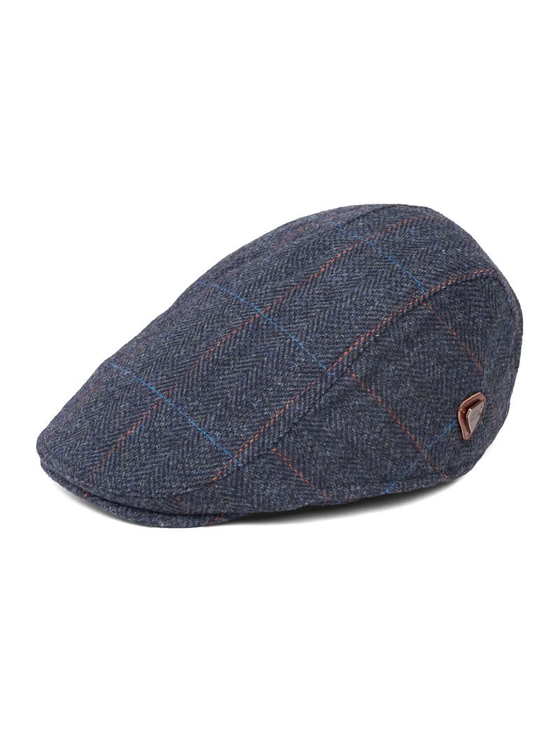 Franco Navy Check Flat Cap