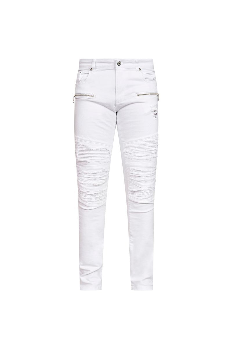 Ovy Blanc Zip Distressed Stretch Denim