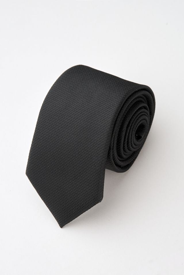 Black Textured Tie Set with Tie Bar & Cufflinks