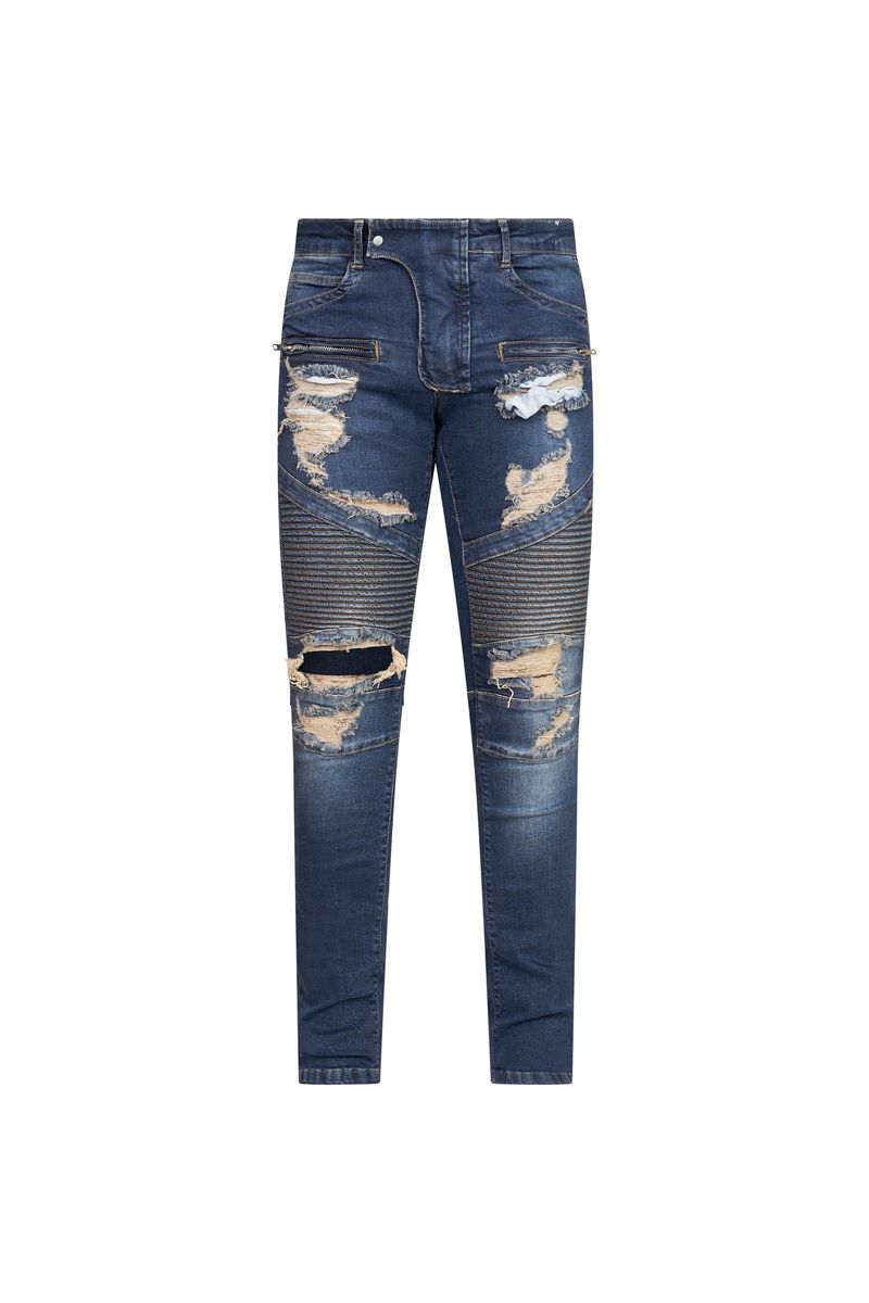 Ovy Bleu Destroyed Moto Stretch Denim