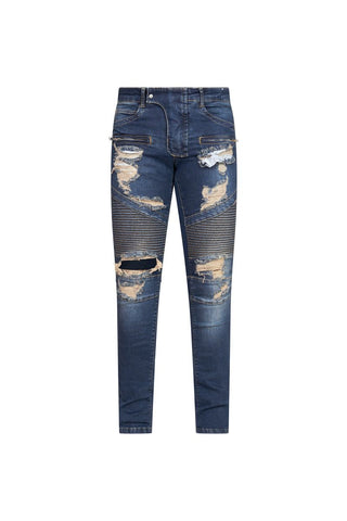 Ovy Bleu Destroyed Moto Stretch Denim