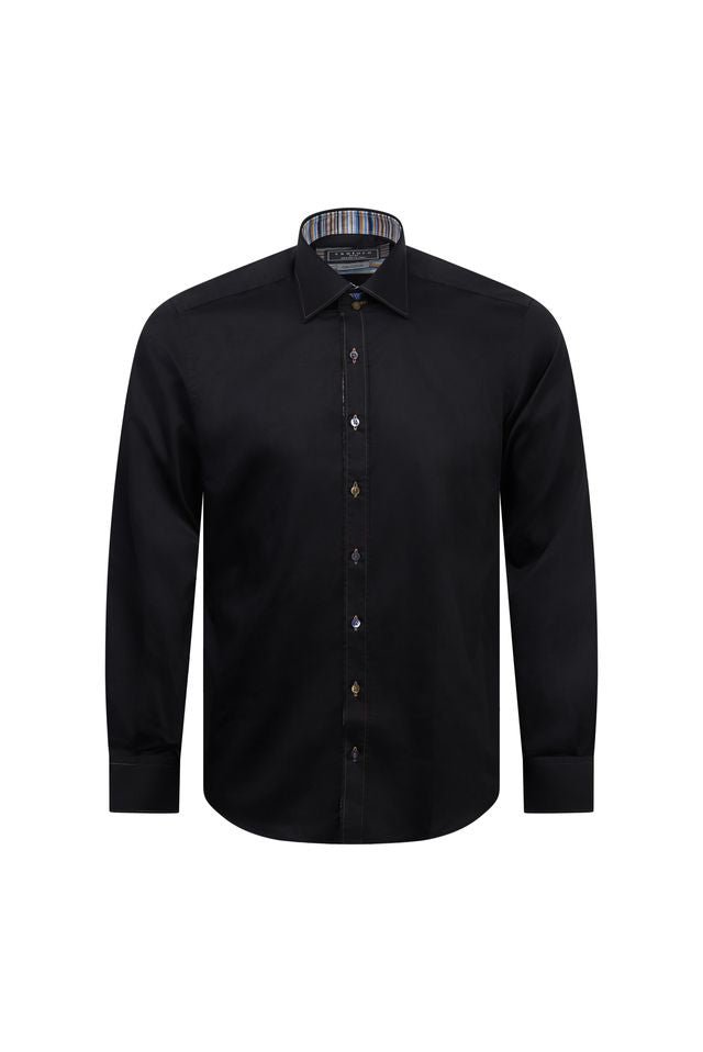 Black Shirt with Multicolour Stripe Contrast