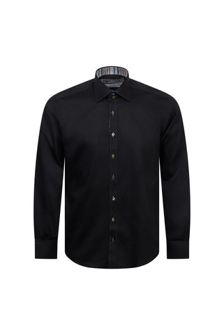 Black Shirt with Multicolour Stripe Contrast
