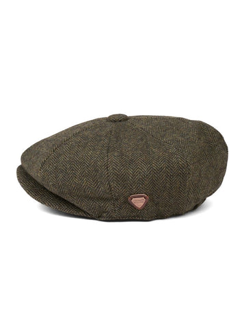 Paolo Olive Herringbone Flat Cap