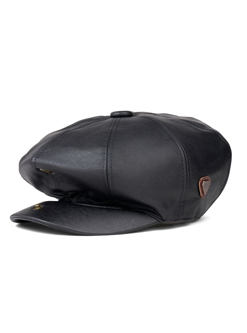 Paolo Black Leather Flat Cap