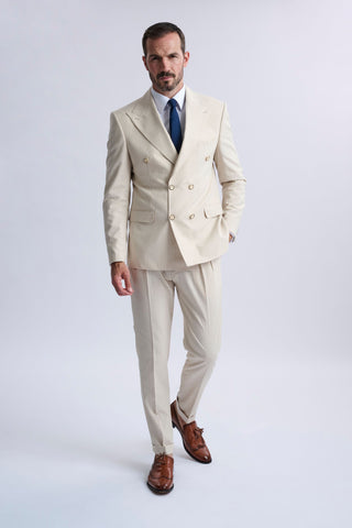 Fabrizio Beige Pinstripe Double-Breasted Suit