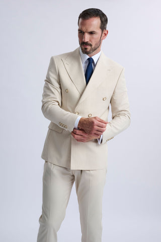 Fabrizio Beige Pinstripe Double-Breasted Suit