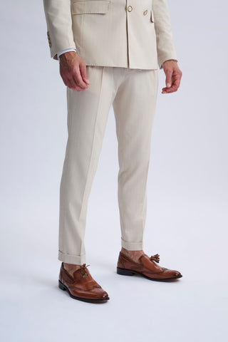 Fabrizio Beige Pinstripe Double-Breasted Suit