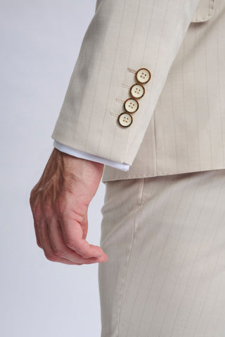 Fabrizio Beige Pinstripe Double-Breasted Suit