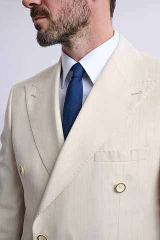 Fabrizio Beige Pinstripe Double-Breasted Suit