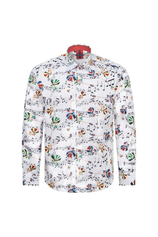 White Musical Notes & Guitar Print Shirt